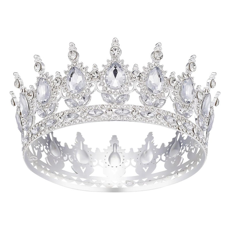 Queenship Crown for Women, Crystal Queen Crown for Birthday Costume Party Celebration, Silver - Image 1
